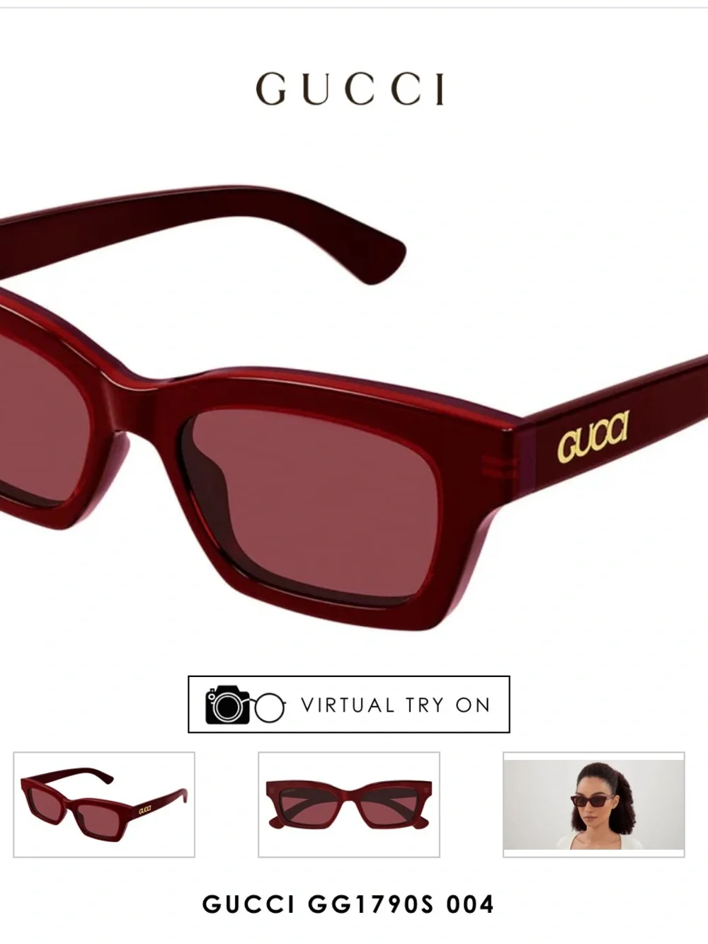 Gucci Burgundy Rectangular Women's Sunglasses